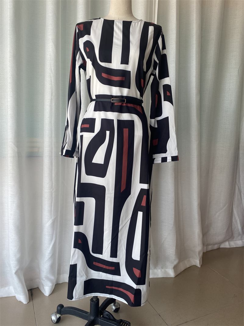 Elegant Women's Long Dress European American Export Style High End Geometric Pattern Fashionable Spring Summer 2025 in Stock_ecoleips.com