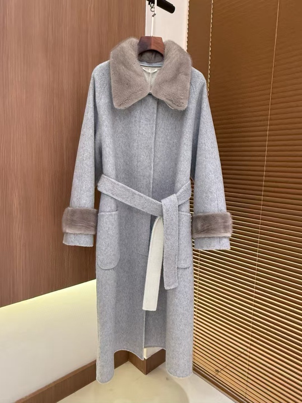 Autumn and Winter New Style Whole Mink Collar Mink Fur Double-Sided Cashmere Wool Outwear Classy Mid-Length Woolen Outwear for Women