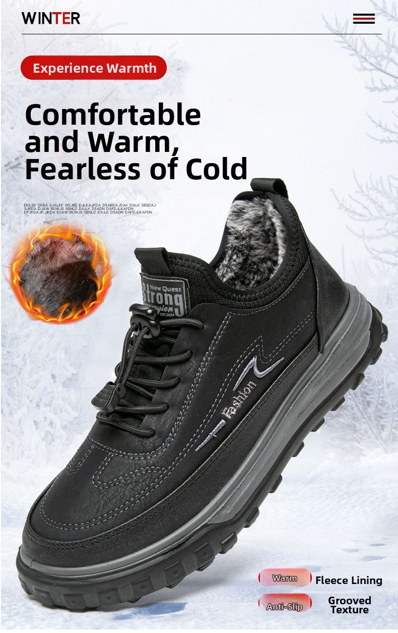 Scarpe Oxford invernali in cotone foderate in pile, nere, spesse, antiscivolo, con suola morbida, calde, per persone di mezza età e anziane, con lacci, in pelle scamosciata PU e microfibra_voghion.com