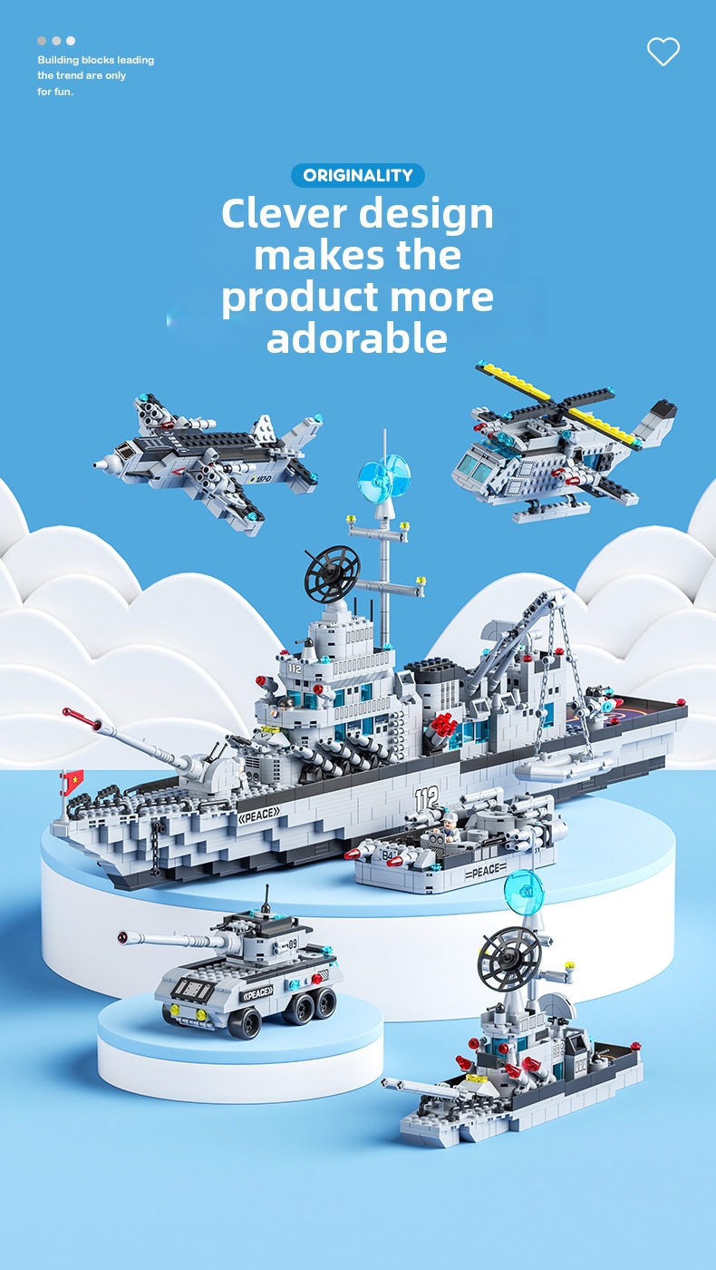 Educational Building Block Models Compatible With Military Aircraft Carrier Tank Airplane Destroyer Small Particle Toy For Kids_voghion.com
