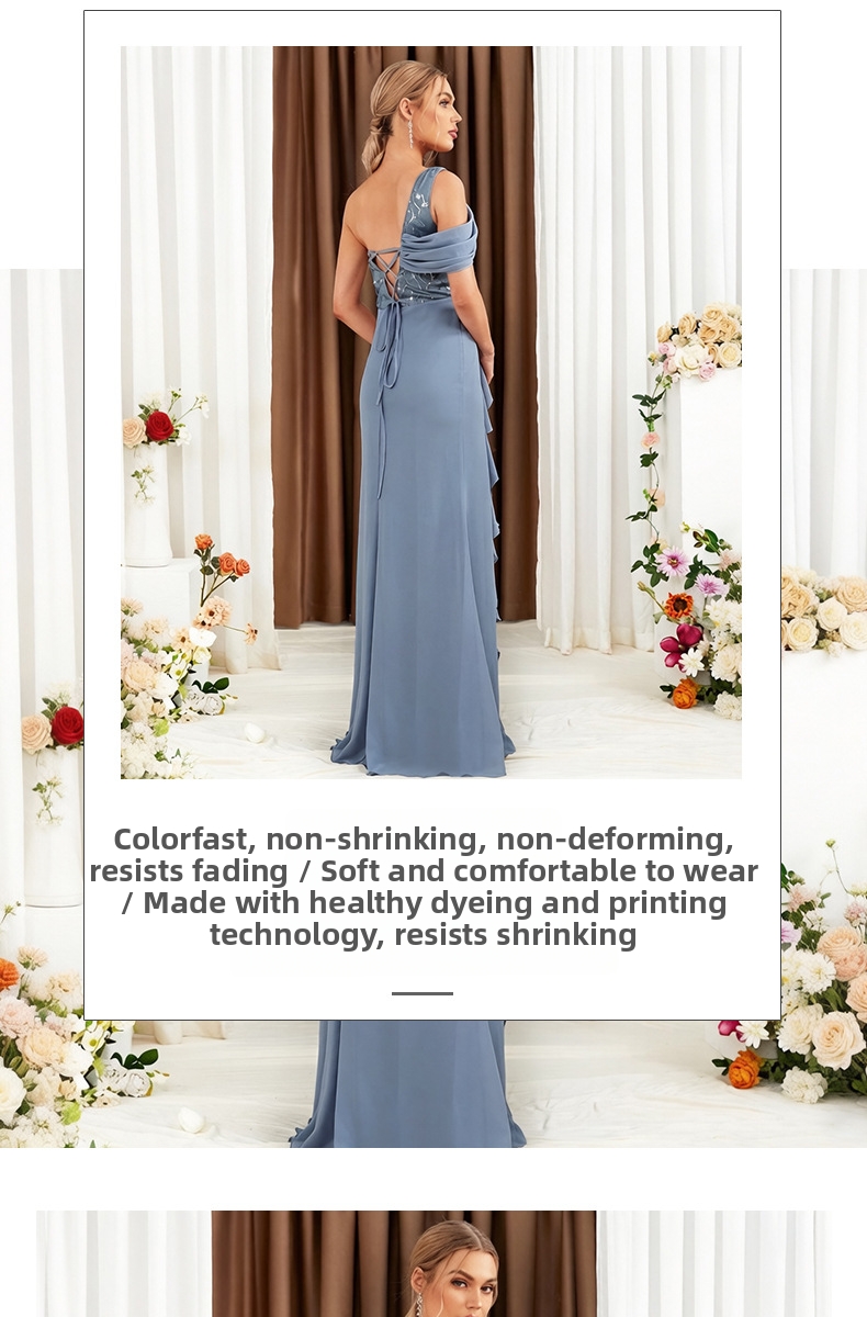 Summer New Style Solid Color Women's Evening Dress Slit Lace Up Strappy Backless Fashion Ruffled Ribbon Long Dress For Party Wear_ecoleips.com