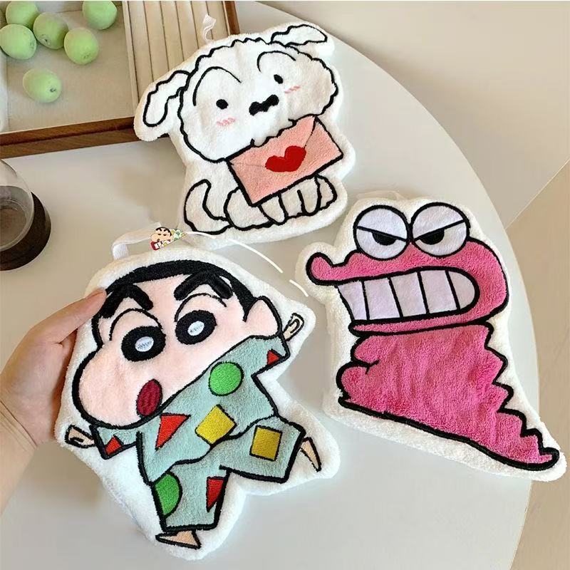 Cartoon New Style Crayon Shin-Chan Crocodile Puppy Coral Fleece Hand Towel Hanging Type Cute Double-Layer Thickened Children's Handkerchief