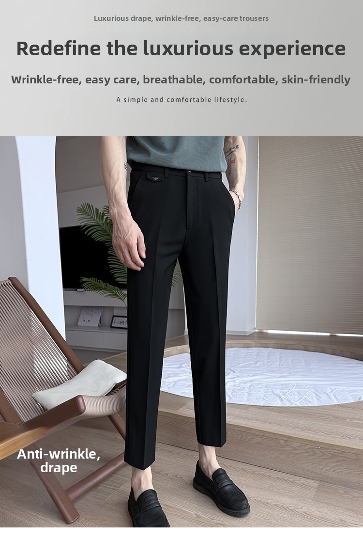 Men's Cropped Skinny Suit Trousers Casual Wedding Formal Business Spring Summer New Style_viptrois.com