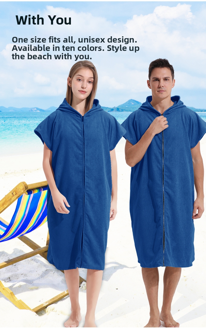 Serviette de plage unisexe croisée en microfibre avec fermeture éclair, idéale pour la natation et le surf, et peignoir de rechange._voghion.com