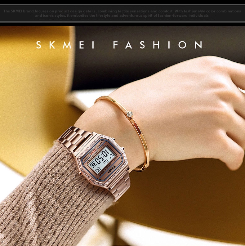 Men's Digital Watch With Square Dial And Steel Strap For Women_voghion.com