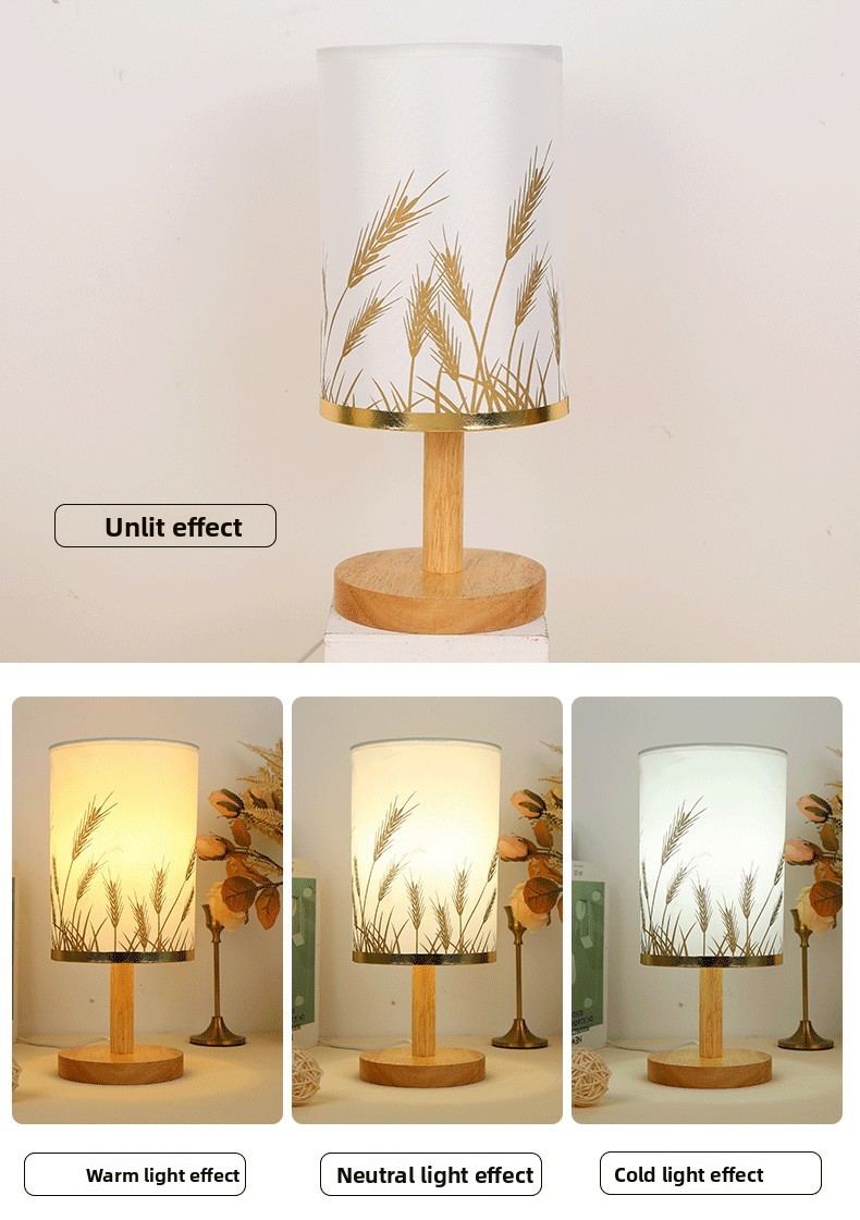 Piccola lampada da scrivania USB Lampada creativa nordica Lampada da comodino in legno massello con stampa su tessuto per celebrità Internet Camera da letto Studio Comodino_voghion.com