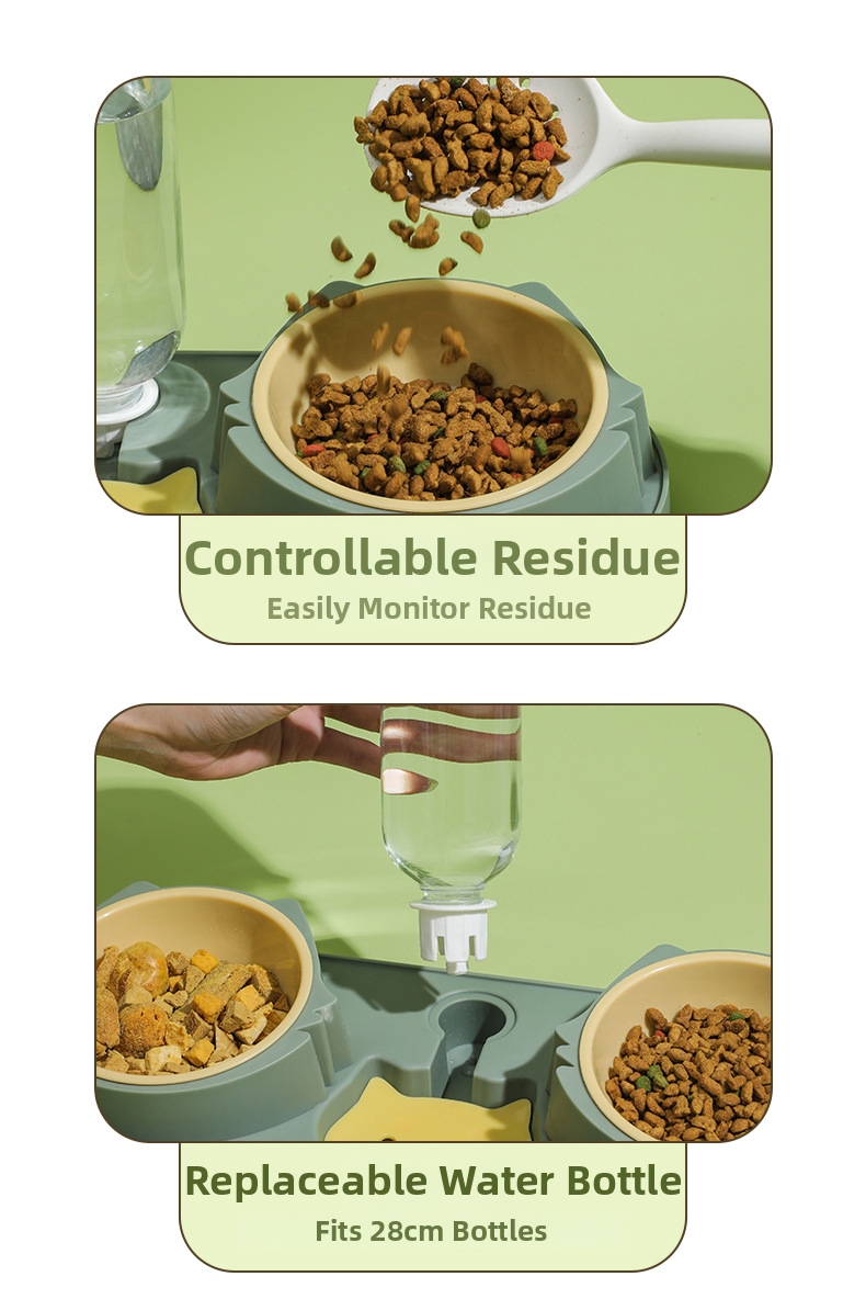 Double Bowl Pet Dish Automatic Feeder And Water Dispenser_voghion.com