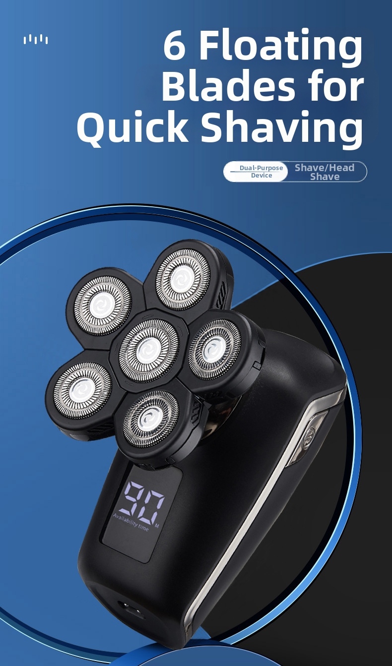 Electric Shaver Bald Head Hair Clipper Digital Display Six Blade Multi-Functional 5-in-1 Razor_voghion.com