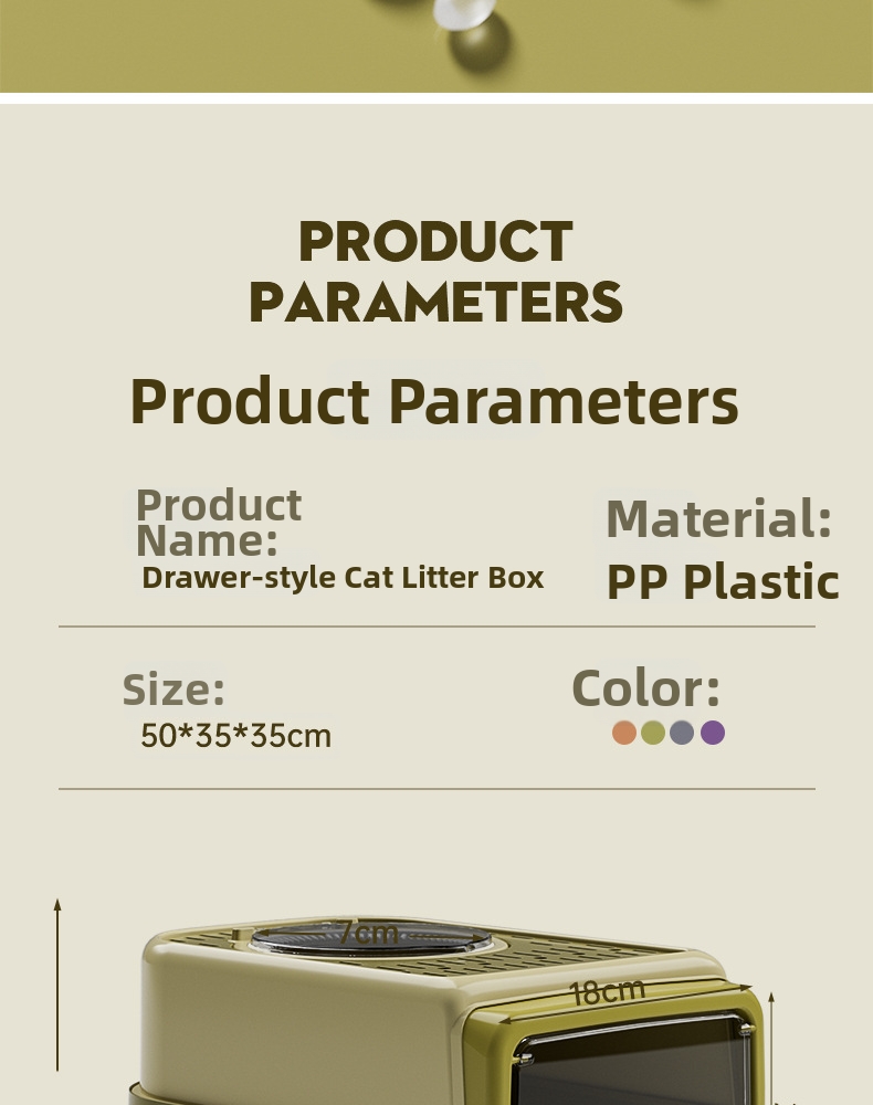Qinggu Extra Large Olive Dreischicht-Katzentoilette mit Schublade, UV-C-Sterilisation, spritzwassergeschützt, Haustierbedarf_voghion.com