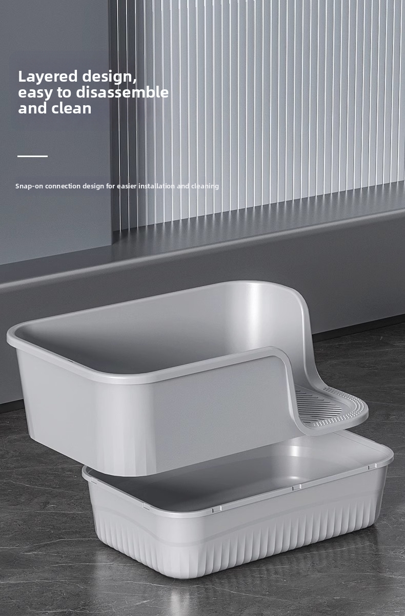 Extra Large Anti-splash Cat Litter Box Open Semi-enclosed Tray_voghion.com