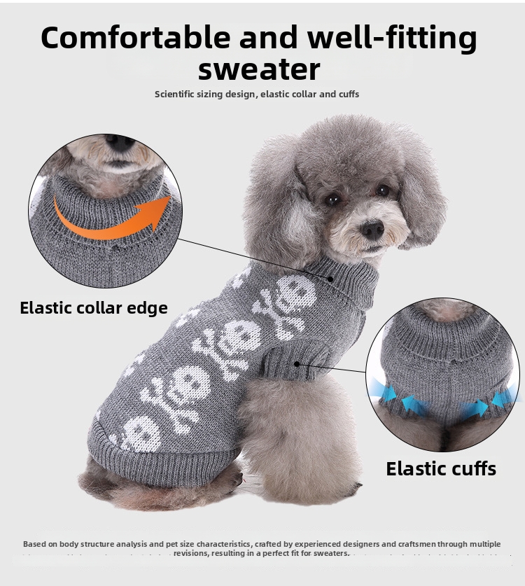 Dog Christmas Turtleneck Pet Sweater With Bone Stripe Design_voghion.com