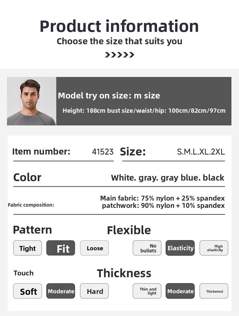 Men's Sports Fitness Wear Outdoor Training Tight Quick-drying T-shirt Top Breathable Running Fitness Long Sleeves_viptrois.com