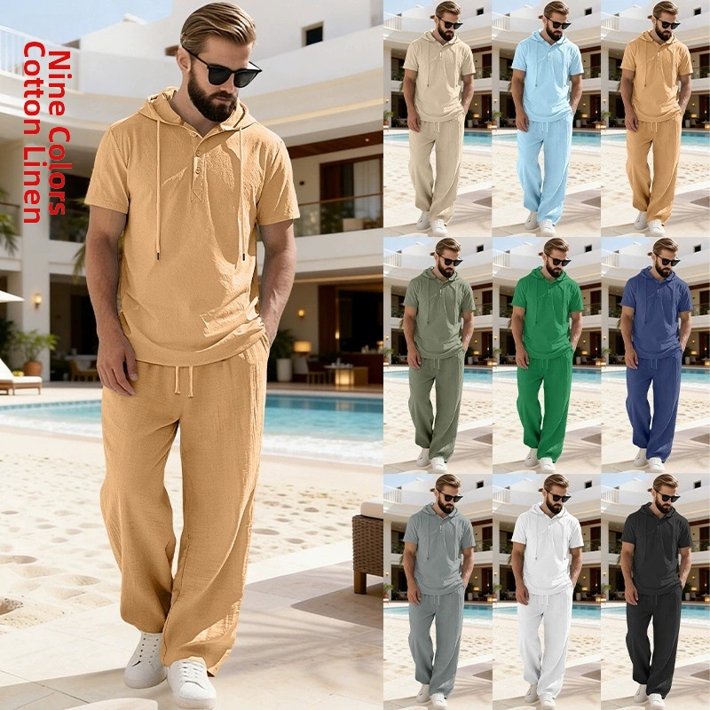 Men's Grey Textured Casual Suit Set For Versatile Resort Style_voghion.com