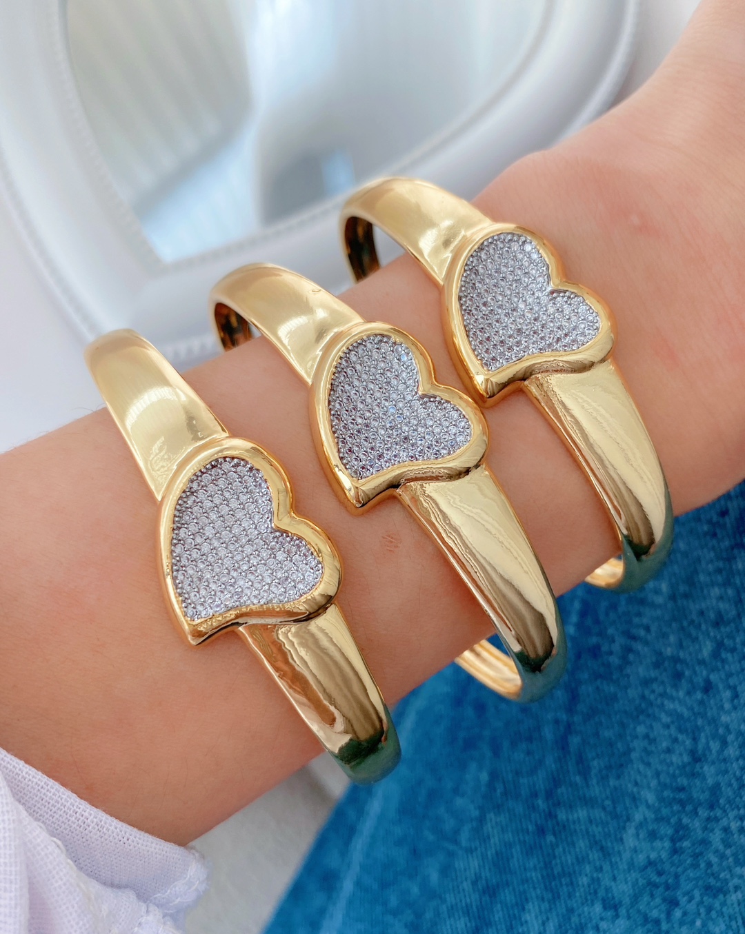 9g Weight Wholesale Jewelry Vintage Style Heart Shape Copper Zircon Plating Rings Bracelets
