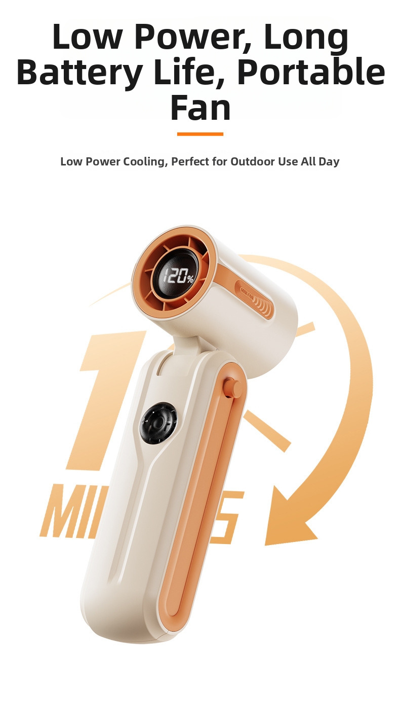 Handheld Mini Fan With Neckband Usb Rechargeable Digital Display_voghion.com