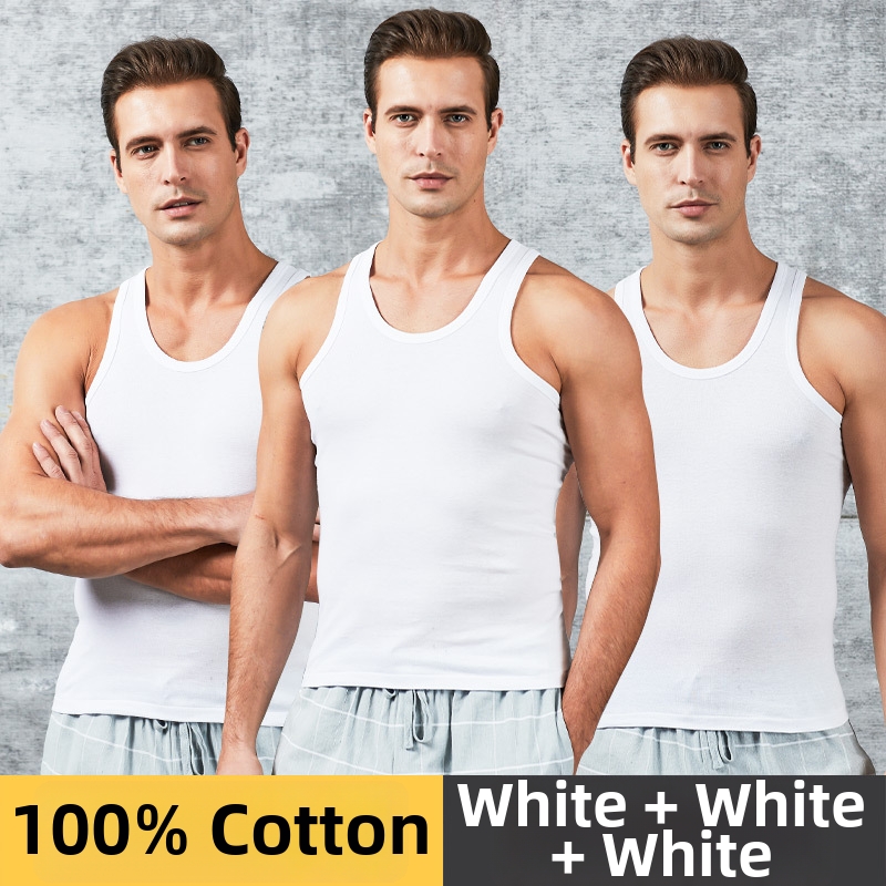 Men's Clothing Men's Sleeveless Vest Pure Cotton Sports Swing Tank Top Versatile Loose Fit White Undershirt For Middle Aged And Elderly_viptrois.com