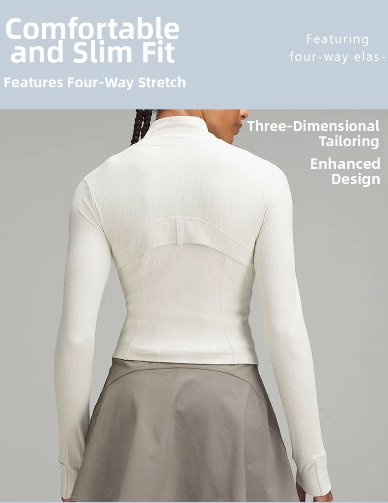 Women's Clothing Stand Up Collar Long Sleeved Sports Jacket Versatile Tight Fitting Short Ribbed Top Yoga Fitness Wear_ecoleips.com