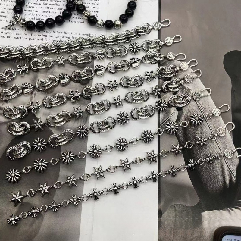 Chaoxuan Crow Heart Retro Thick Letter Bracelet Dice Child Army Flower Cross Flower Ball Full Flower with Diamond Gold Bracelet