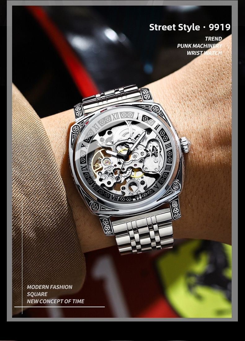 Men's Automatic Skeleton Watch Retro Engraved Mechanical Leather_voghion.com