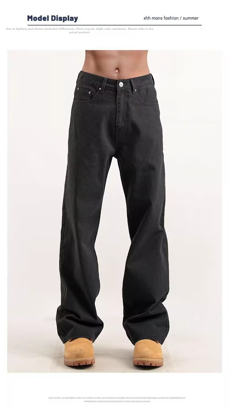 Men's Classic Black Straight Leg Jeans Stretch Denim Trousers_voghion.com