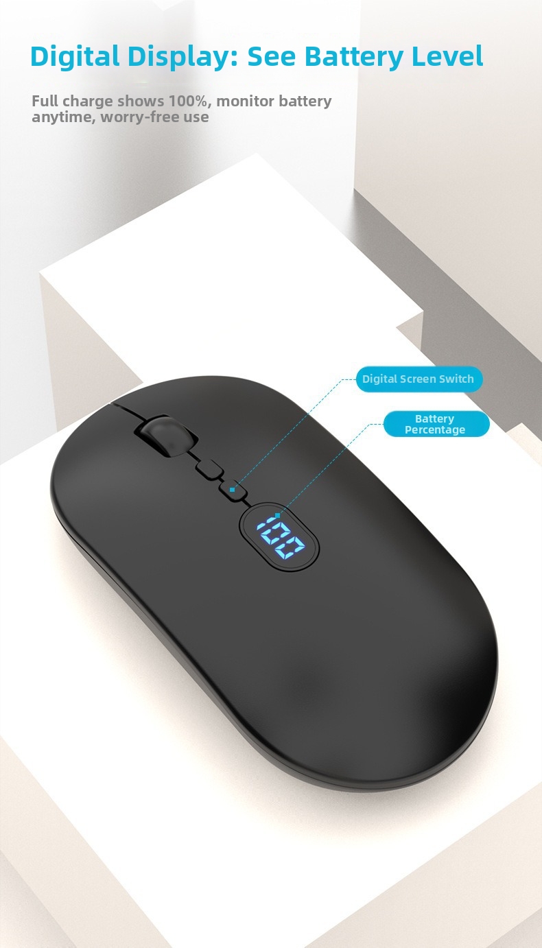 Kabellose Maus mit Bluetooth-Ladefunktion, geräuscharmem Betrieb und Akkuanzeige. Geeignet für Büro und Geschäftsgebrauch. USB-Computer._voghion.com
