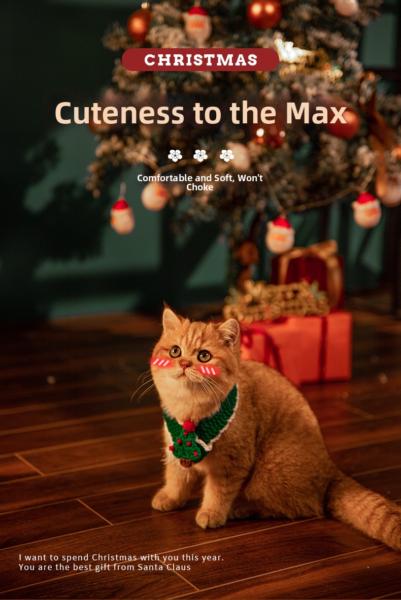 Cachecol de natal em tricô e coleira para cães e gatos_voghion.com