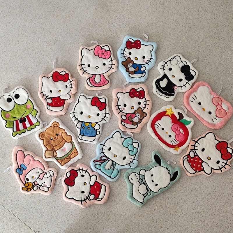 Cartoon Kitten Hand Towel Coral Fleece Quick-Dry Towel Bathroom Kitchen Hanging Cloth Absorbent