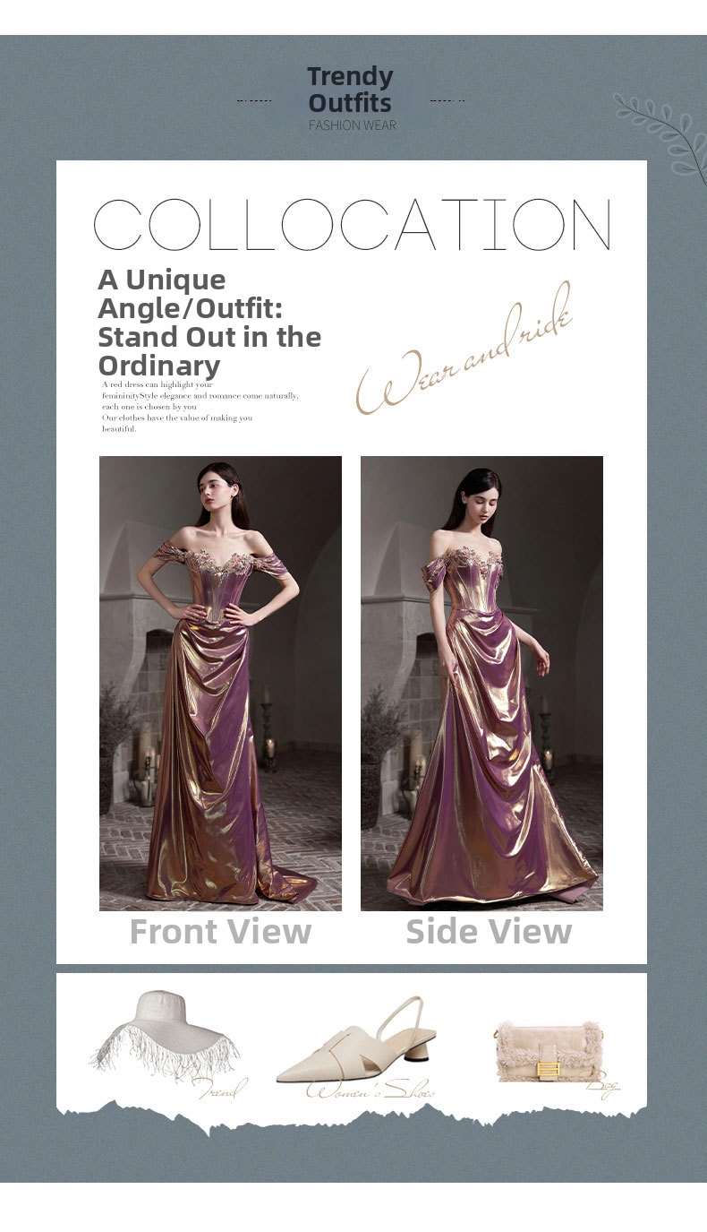 off the Shoulder Toast Dress French Style Engagement Dress Luxurious Birthday Party Coming of Age Ceremony Emcee Long Dress Women's Clothing Wedding Party Wear_ecoleips.com