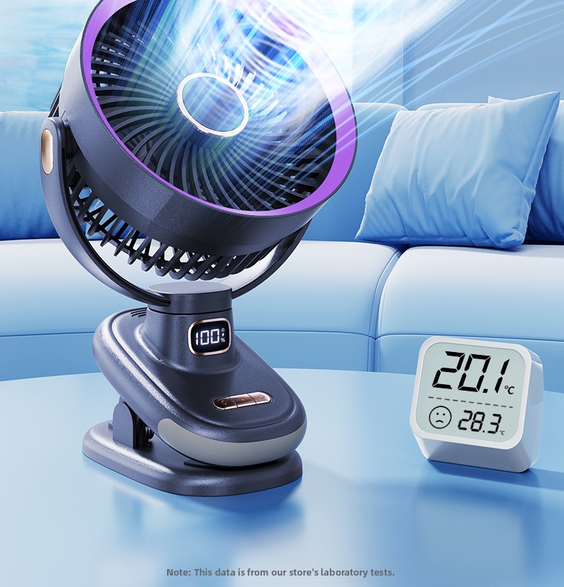 Wiederaufladbarer Hochgeschwindigkeits-Tischventilator mit Mini-Turbine, Nachtlicht, automatischer Oszillation, Timer und Wandhalterung_voghion.com