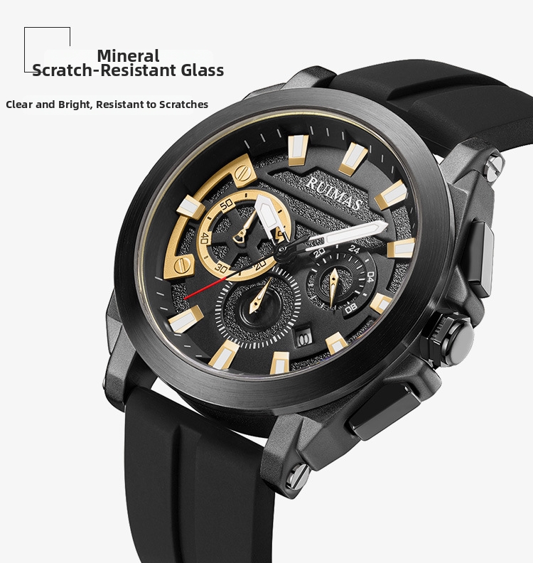 Men's Chronograph Quartz Watch With Rubber Strap And Calendar_voghion.com