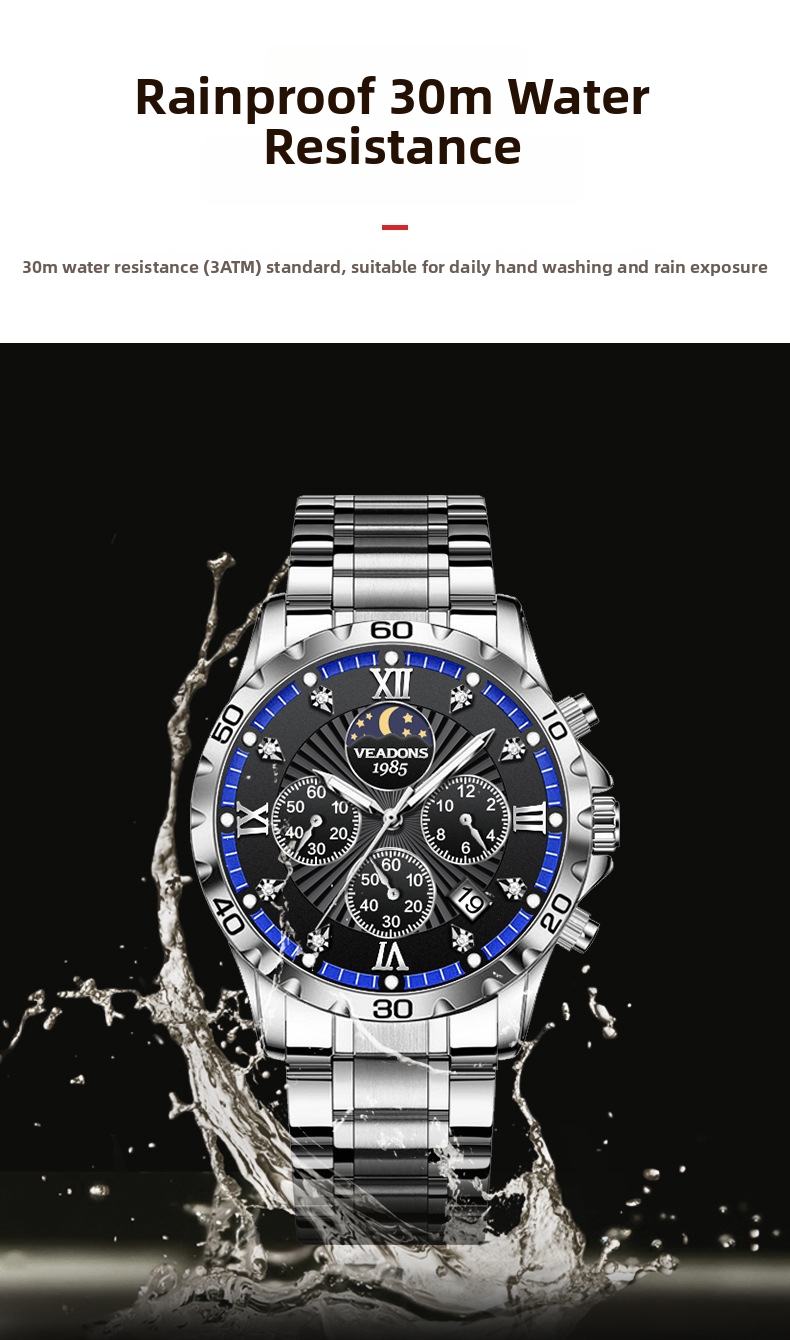 Herren Business Quarzuhr Mit Mondphase Und Chronograph_voghion.com