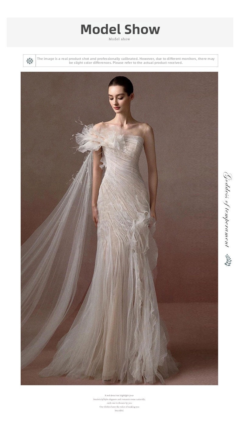 French Style One Shoulder Light Wedding Dress Super Fairy like Elegant Bridal Gown Luxury Mermaid Dress for Wedding Reception_ecoleips.com