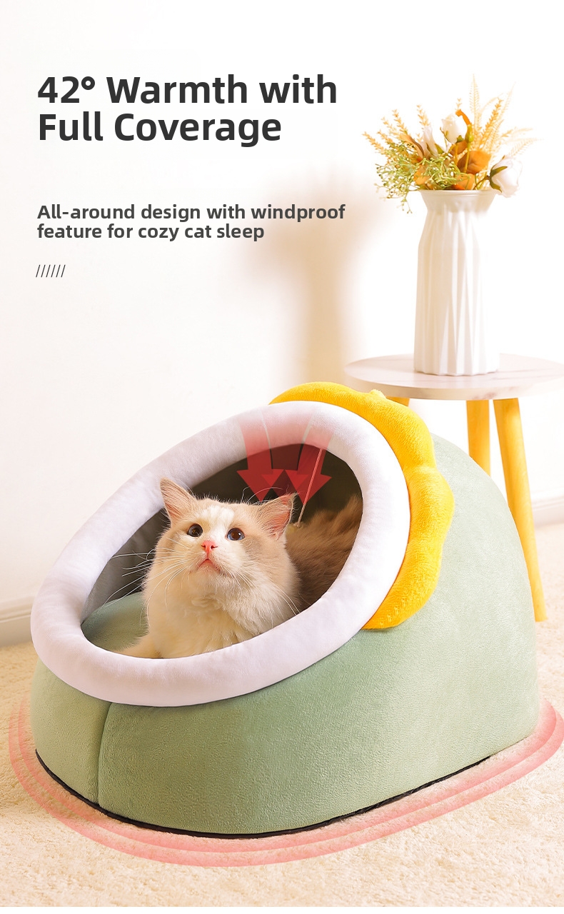 Enclosed Cat Bed For Cats And Kittens Warm Pet Cave House Bed_voghion.com