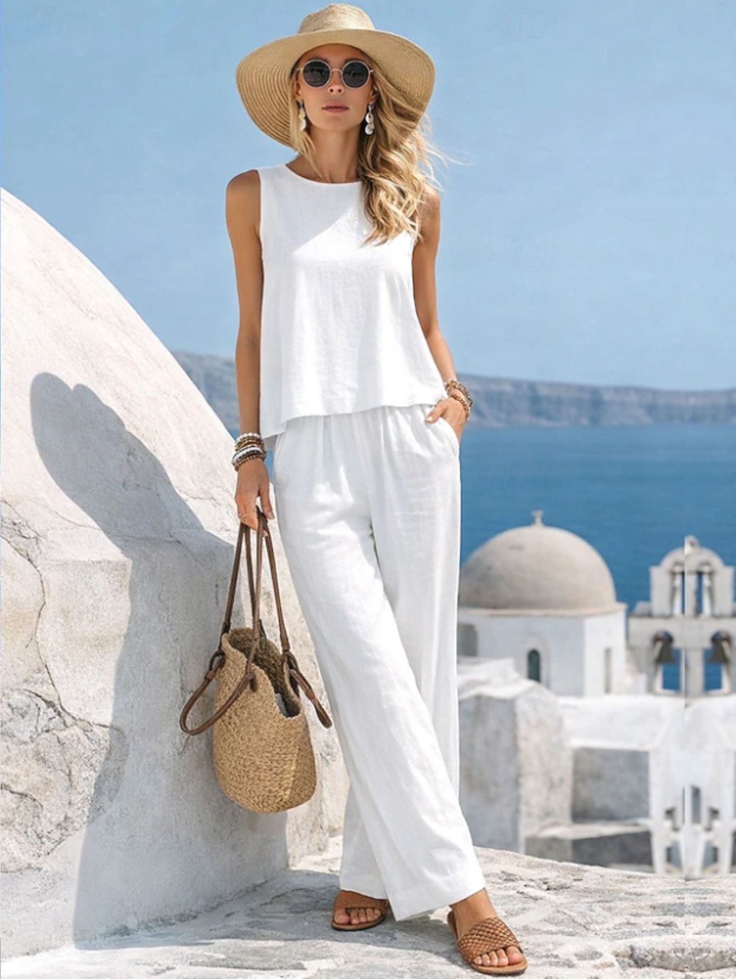Summer Women's Casual Sleeveless Top And Pants Set - Breathable Loungewear Outfit For Home, Travel, And Daily Wear_ecoleips.com