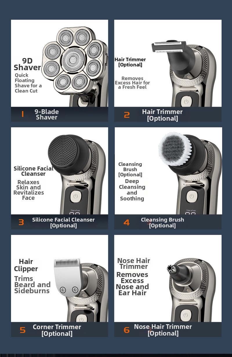 Electric Shaver 6-in-1 Rechargeable Hair Clipper For Bald Heads_voghion.com