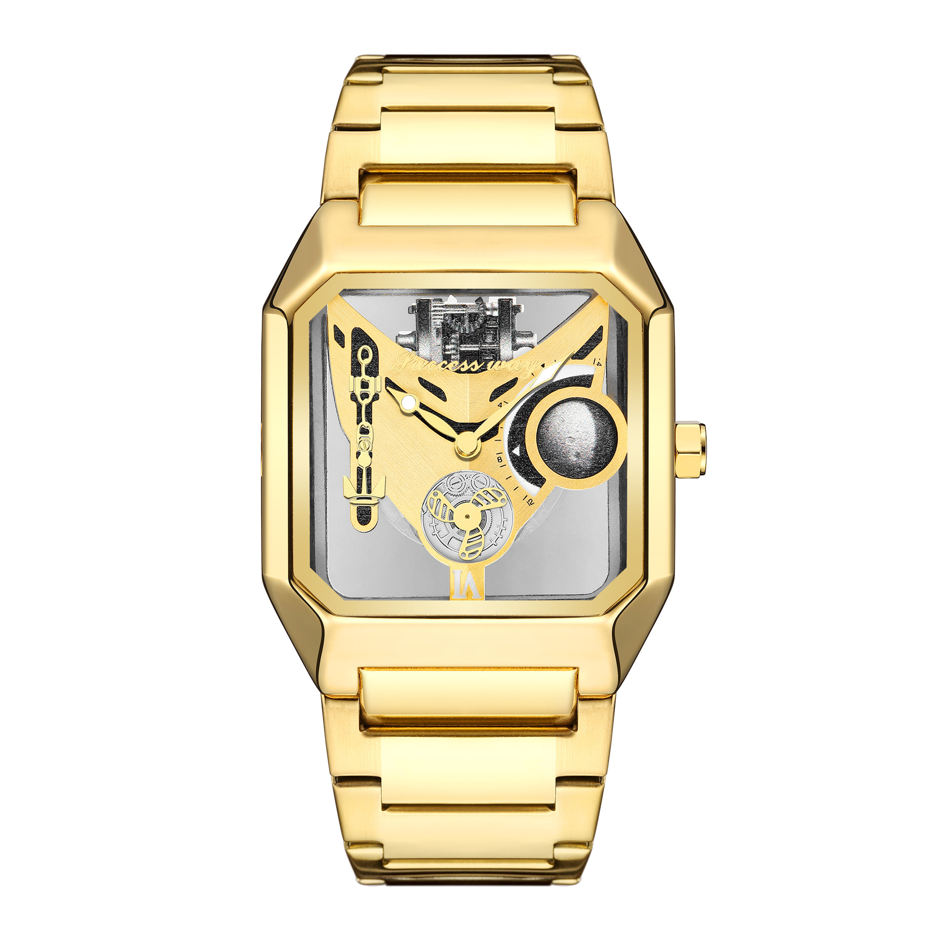 Men's Double Sided Semi Transparent Skeleton Watch Luminous Quartz Non Automatic Mechanical New Style Waterproof Watch_voghion.com