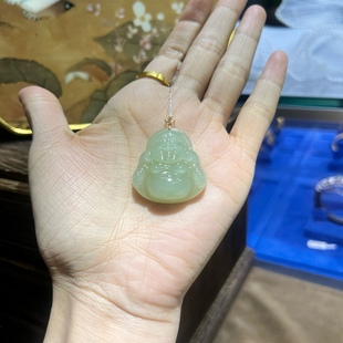 Natural Hetian Jade Maitreya Buddha Buddha Pendant Men's and Women's Laughing Open Pendant 18K Gold Button Pendant Live