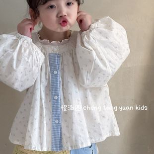 Girls' Floral Shirt Spring and Autumn New Stylish Korean Version Sweet Versatile Long-Sleeve Top Doll Shirt Base Layer