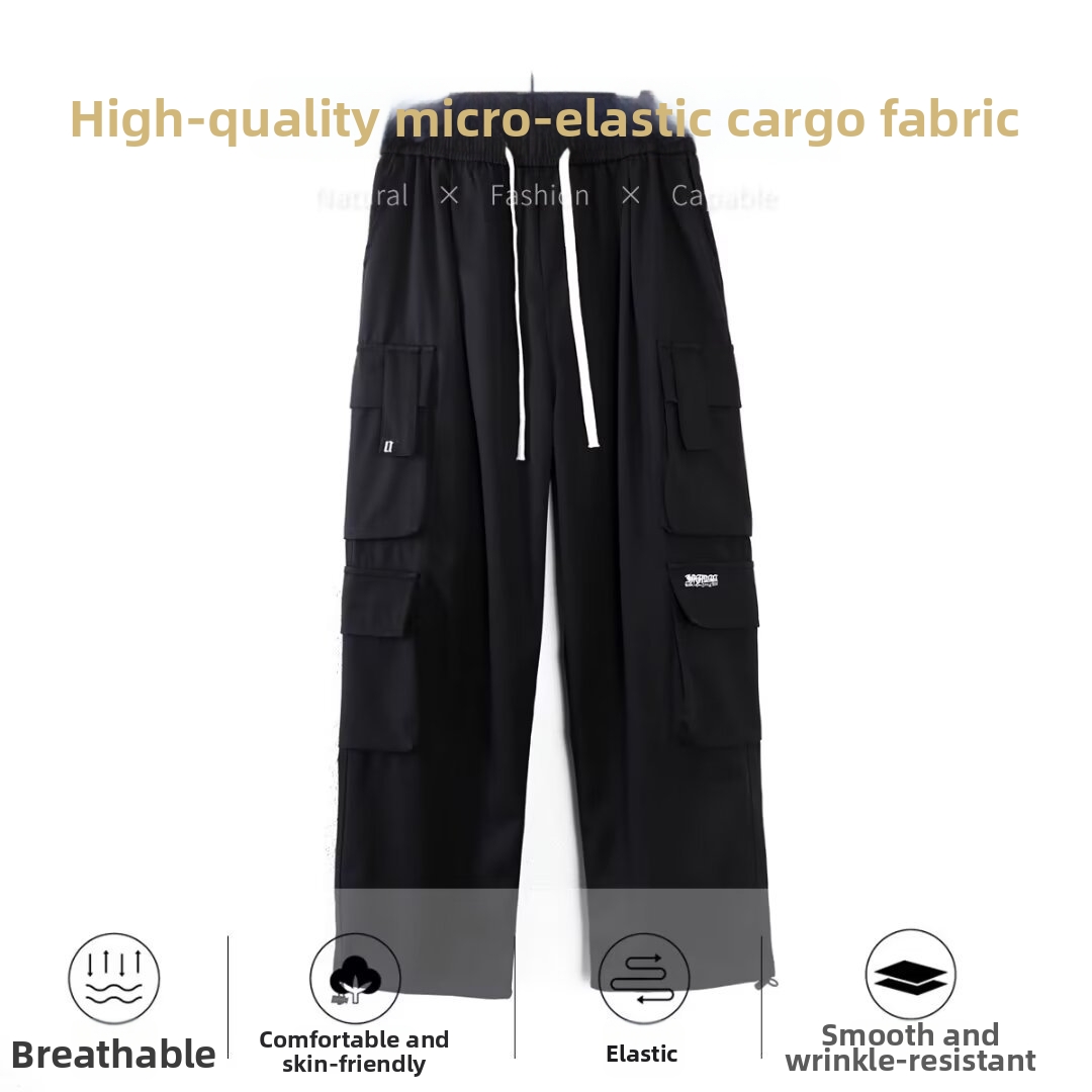 Pantaloni cargo da uomo alla moda in stile americano, larghi, casual, antivento, modello harem, pantaloni eleganti e alla moda per uomo, colore bianco tinta unita, vita bassa._voghion.com