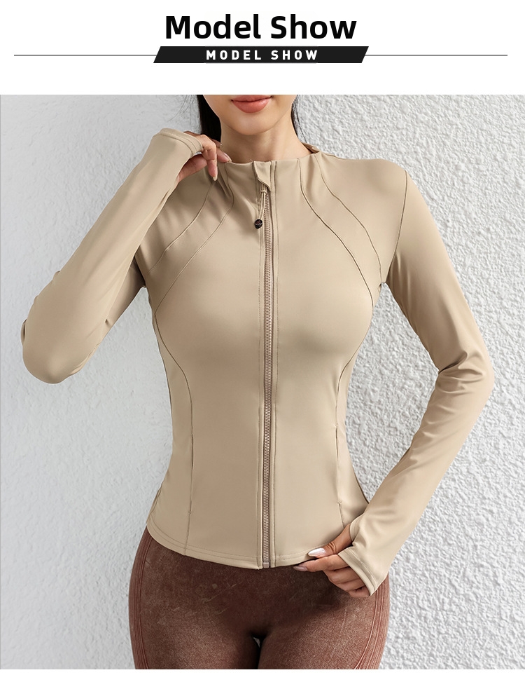 Women's Long Sleeved Slim Fit Sports Jacket Stand Up Collar Zip Up Running Cycling Yoga Fitness Top Sun Protection Clothing_ecoleips.com