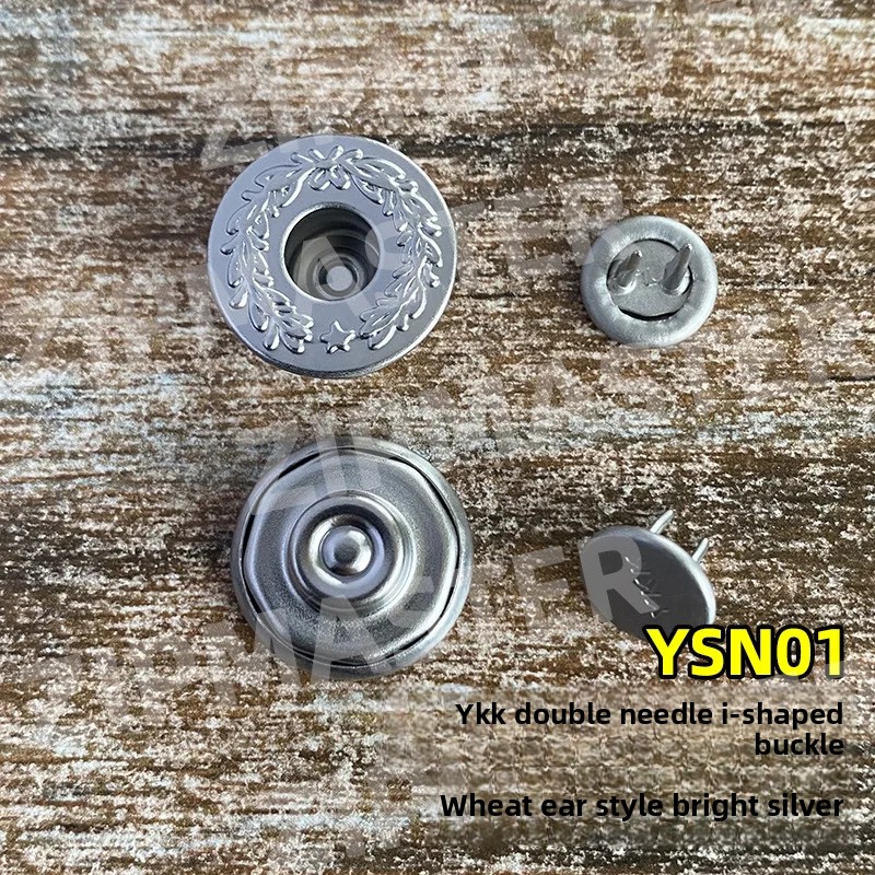 Anpassbarer japanischer YKK-I-Knopf, Denim-Knopf, Doppelnadel-I-Knopf, Weizenohr, helles Silber 16,8 mm – Detail 1