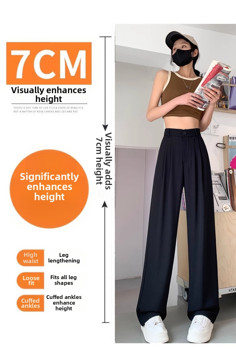 Women's Ice Silk Wide Leg Casual Pants High Waist Flowing Straight Leg Suit Loose Floor Length Trousers Summer New Style_ecoleips.com