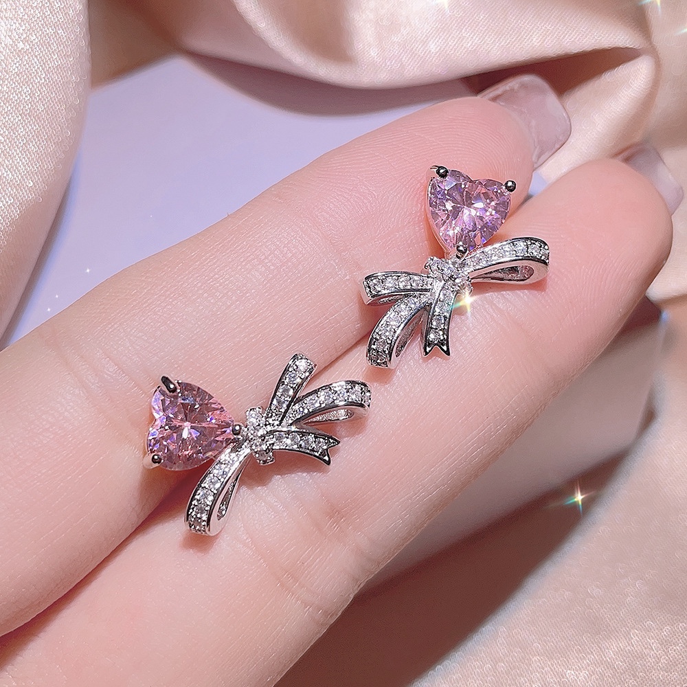 Elegant Sweet Bow Knot Titanium Steel Inlay Zircon Rings Earrings Necklace display picture 3