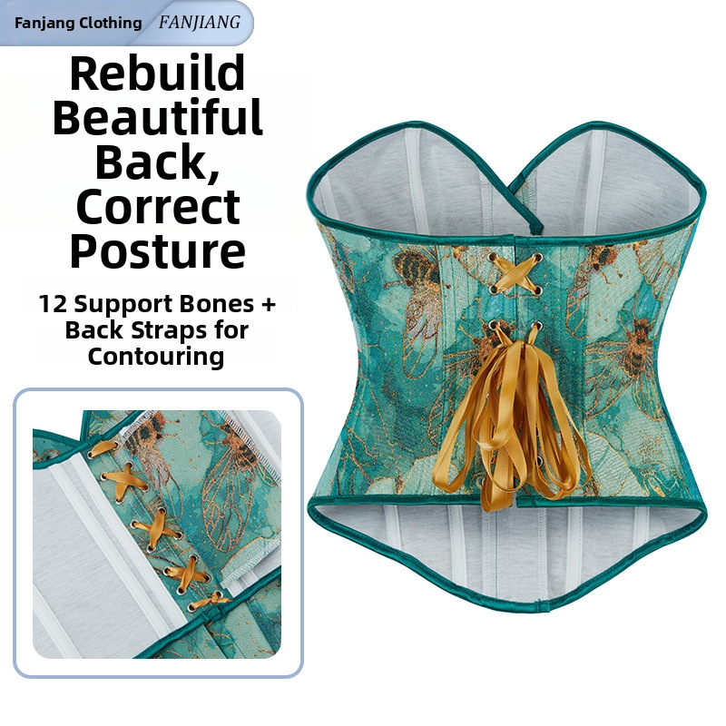 Lente Court Stijl Corset Bodysuit Groene Bij Jacquardstof Afslankende Shapewear Dames Ondergoed en Nachtkleding_voghion.com
