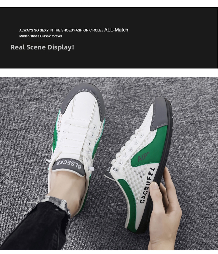 Baskets de sport décontractées pour homme, à enfiler et à lacets, blanches et noires, style été, tige en maille transparente, microfibre et cuir PU, semelle en caoutchouc_voghion.com