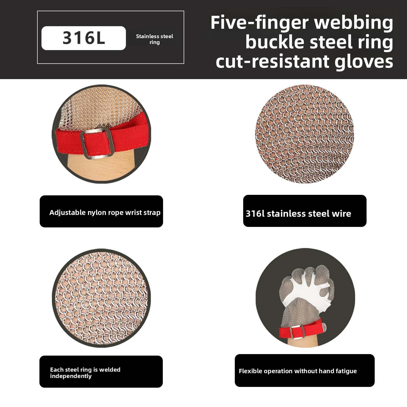 5 Level Anti-cutting Work Gloves Stainless Steel Wire Safety Gloves Safety Stab Resistant Work Gloves Cut Metal