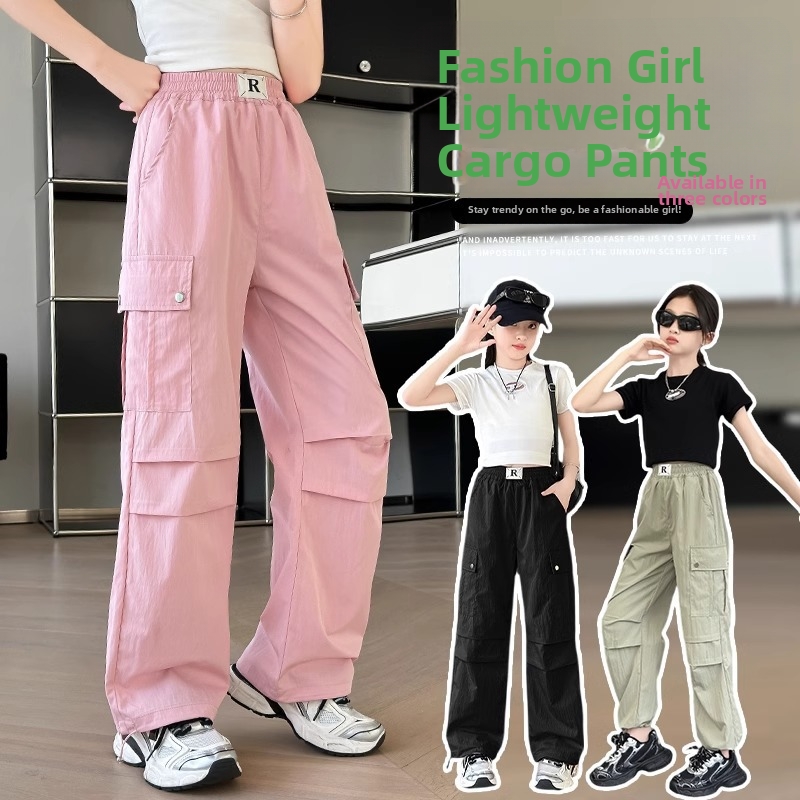 Girls' Wide Leg Cargo Pants Spring Autumn Fashionable Casual Children's Clothing Loose Fit Kids' Trousers New Style_voghion.com