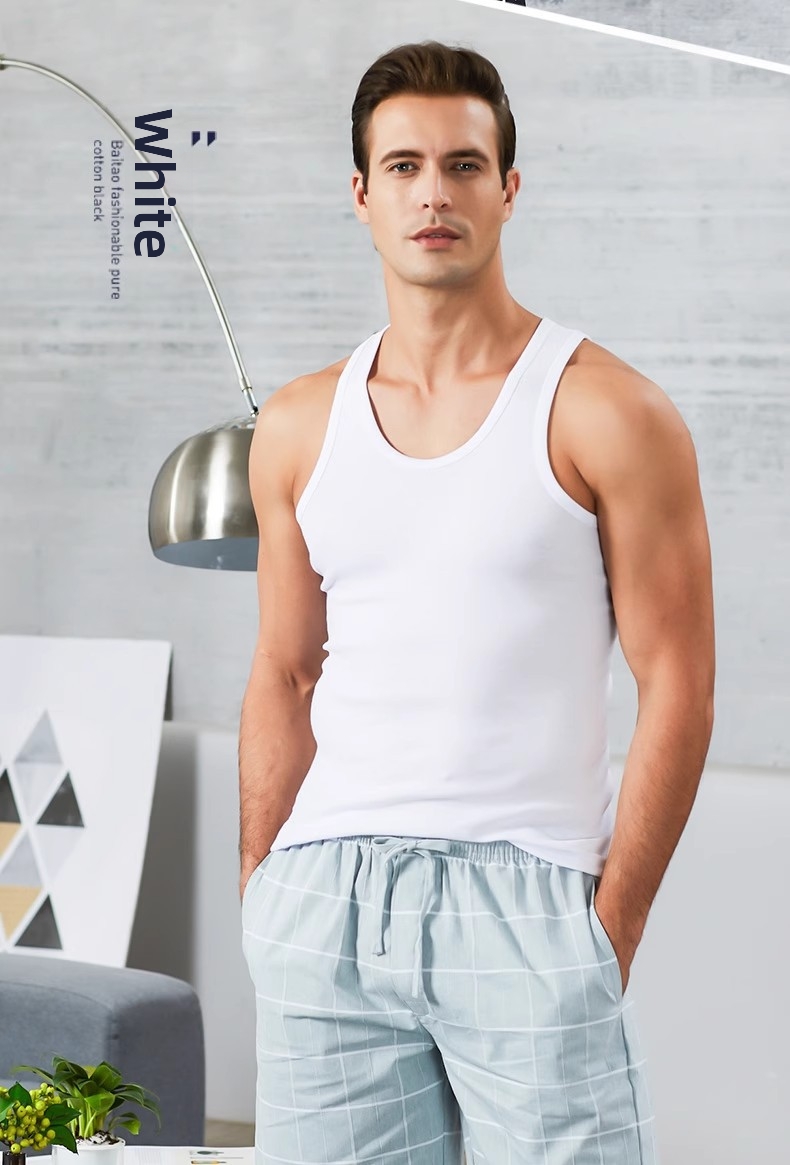 Men's Clothing Men's Sleeveless Vest Pure Cotton Sports Swing Tank Top Versatile Loose Fit White Undershirt For Middle Aged And Elderly_viptrois.com