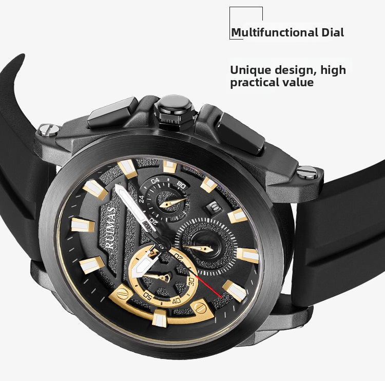 Men's Chronograph Quartz Watch With Rubber Strap And Calendar_voghion.com
