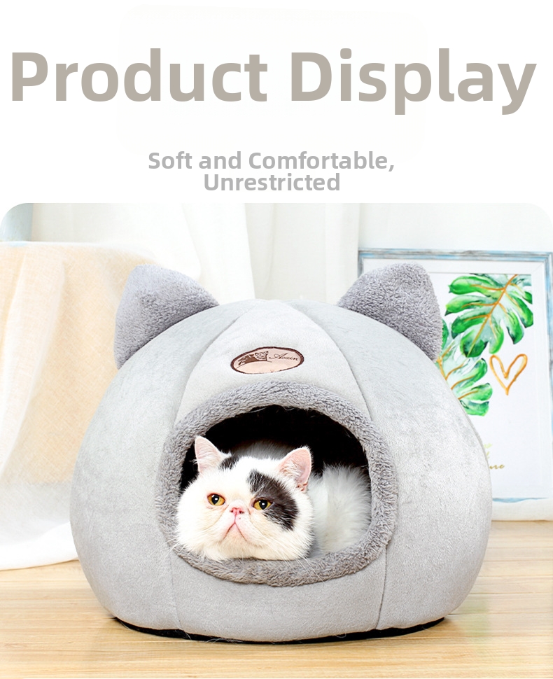 Lit grotte rond confortable et chaud pour chat et chien hiver_voghion.com